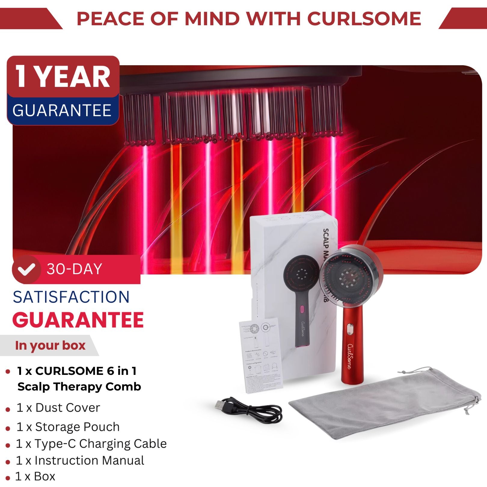 CURLSOME™ 6 IN 1 SCALP THERAPY COMB – RED LIGHT, MASSAGE & SERUM INFUSER