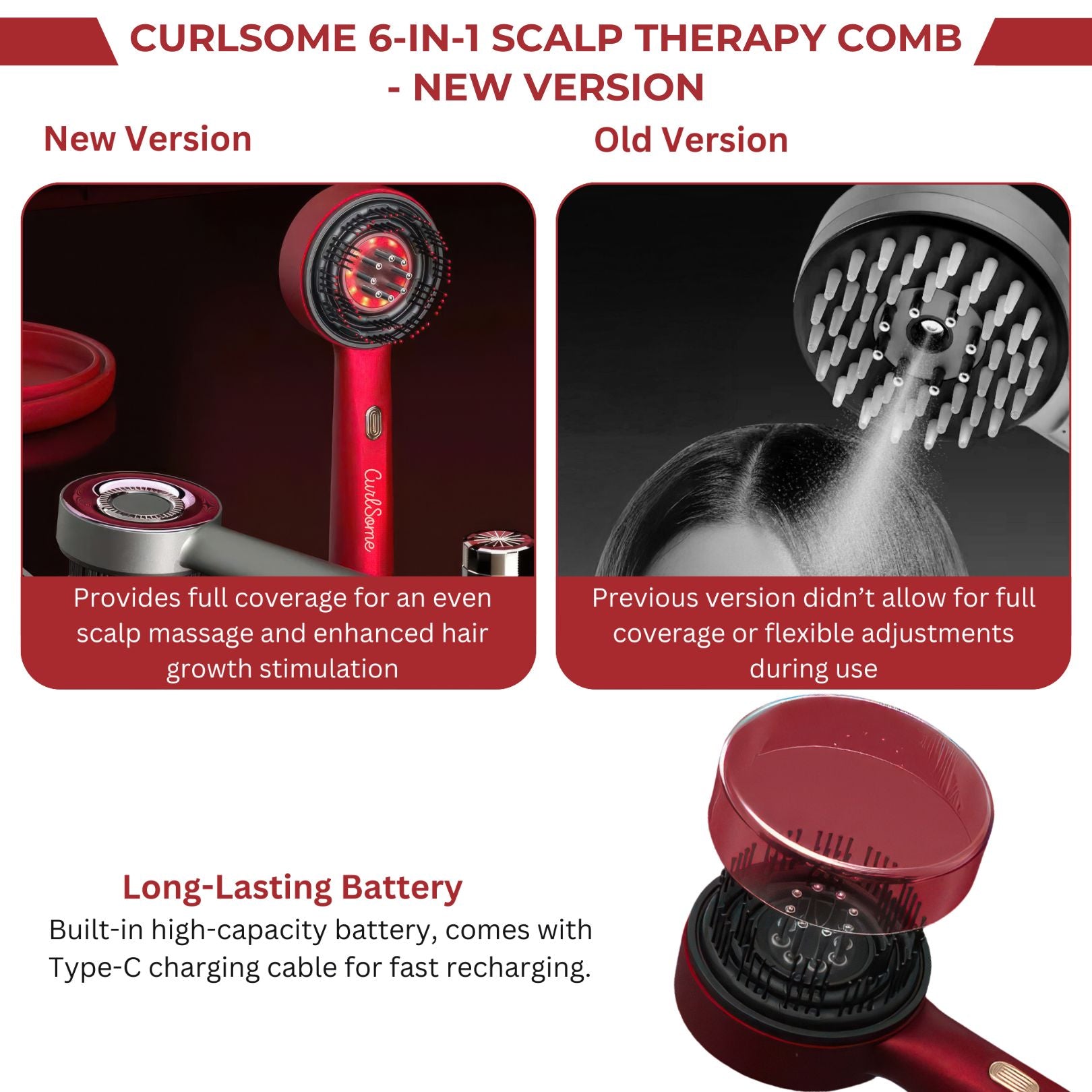CURLSOME™ 6 IN 1 SCALP THERAPY COMB – RED LIGHT, MASSAGE & SERUM INFUSER